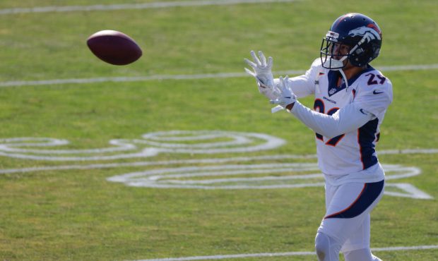 ENGLEWOOD, CO - AUGUST 18: Cornerback Bryce Callahan #29 of the Denver Broncos catches a pass durin...