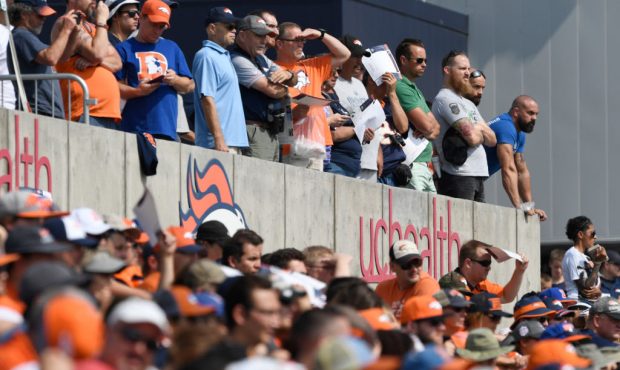 ENGLEWOOD, CO - JULY 28: Fans enjoy the first day of Denver Broncos training camp at Dove Valley Ju...