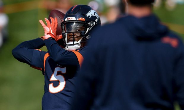 ENGLEWOOD, CO - JULY 29: Teddy Bridgewater (5) of the Denver Broncos throws during training camp on...