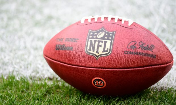 LANDOVER, MARYLAND - NOVEMBER 22: A detailed view of an official Wilson NFL football with the Cinci...