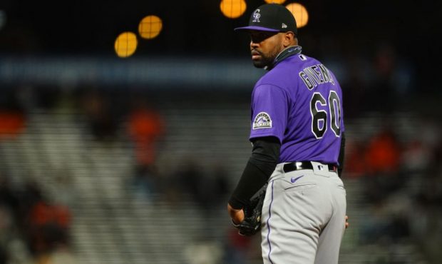 SAN FRANCISCO, CALIFORNIA - APRIL 27: Mychal Givens #60 of the Colorado Rockies pitches during the ...