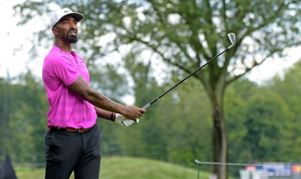 PARAMUS, NJ - AUGUST 22: NBA star, J.R. Smith, hits his tee shot at the 10th hole prior to THE NORT...