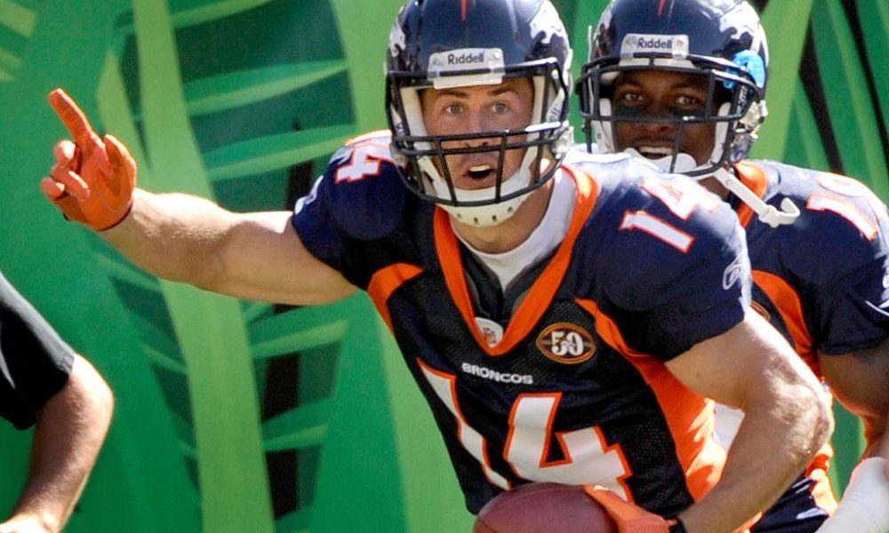 The Denver Broncos Brandon Stokley after his game winning touchdown vs. the Cincinnati Bengals in t...