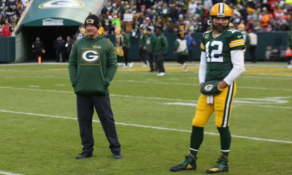 GREEN BAY, WI - DECEMBER 25: Green Bay Packers Offensive Coordinator Nathaniel Hackett looks on as ...