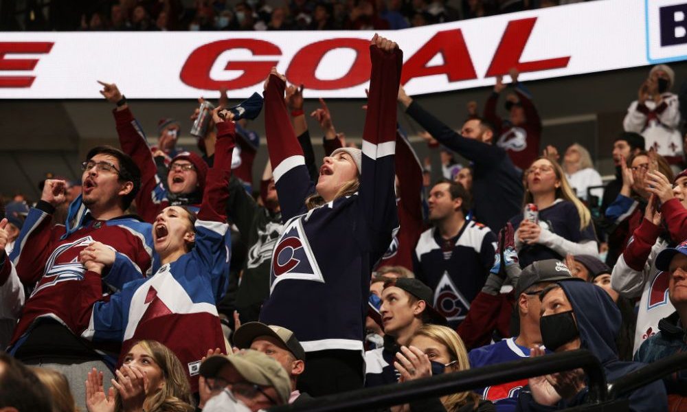 DENVER, COLORADO - JANUARY 10: Fans of the Colorado Avalanche cheer after a goal against the Seattl...
