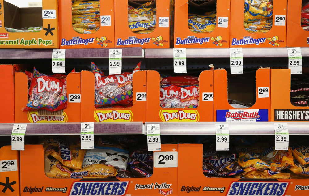 WHEELING, IL - SEPTEMBER 19:  Halloween candy is offered for sale at a Walgreens store on September...