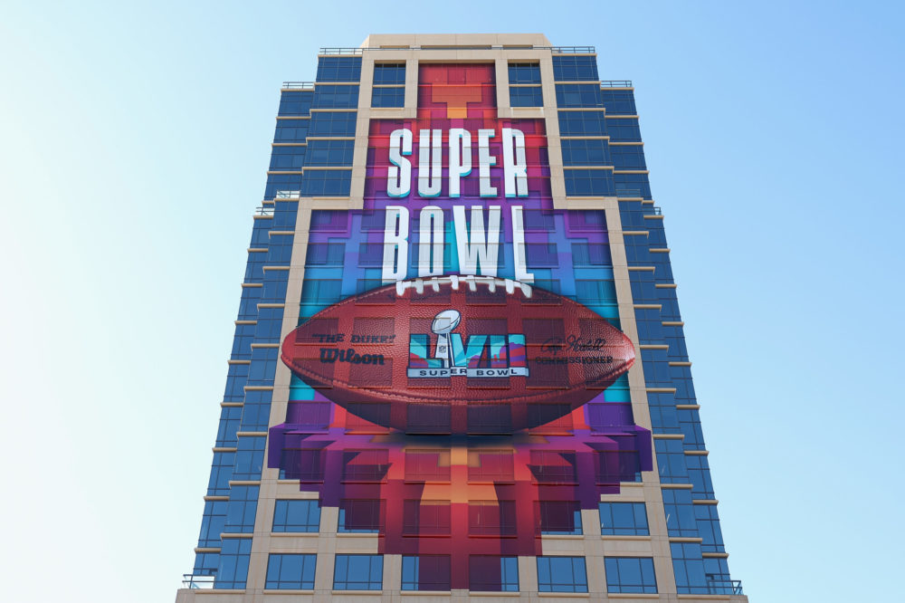 PHOENIX, ARIZONA - FEBRUARY 6: General view of Super Bowl LVII signage on February 6, 2023 in Phoen...
