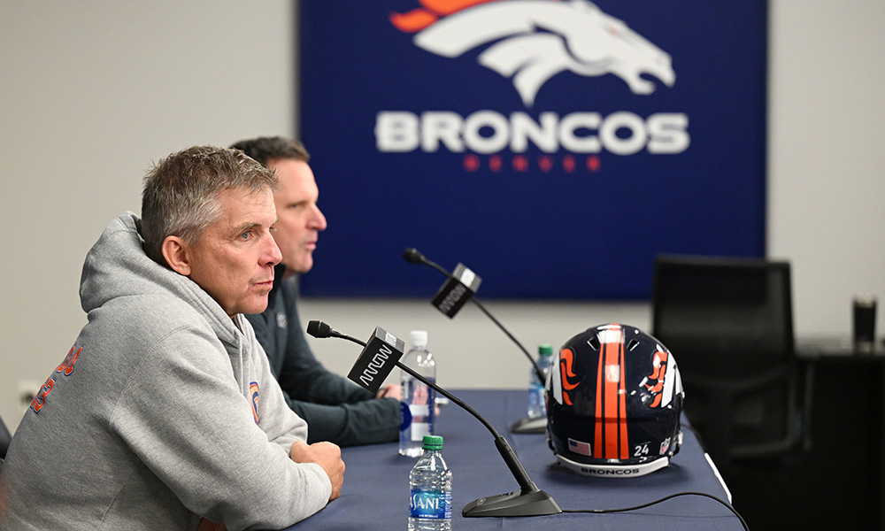 Sean Payton and George Paton at their Broncos NFL Draft press conference Broncos trade up...