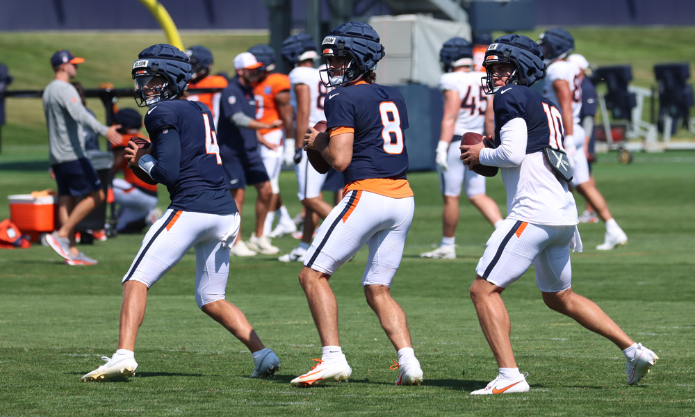 Broncos quarterbacks Zach Wilson, Jarrett Stidham and Bo Nix Broncos QBs Madden...