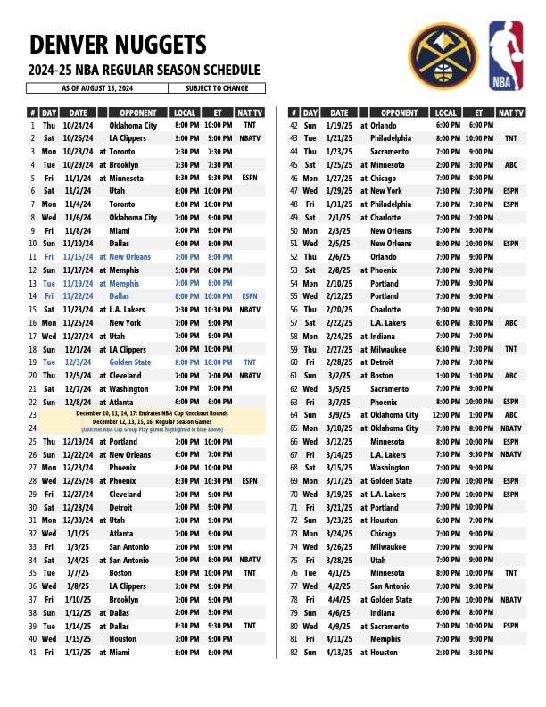 NBA reveals full schedule for 202425 season