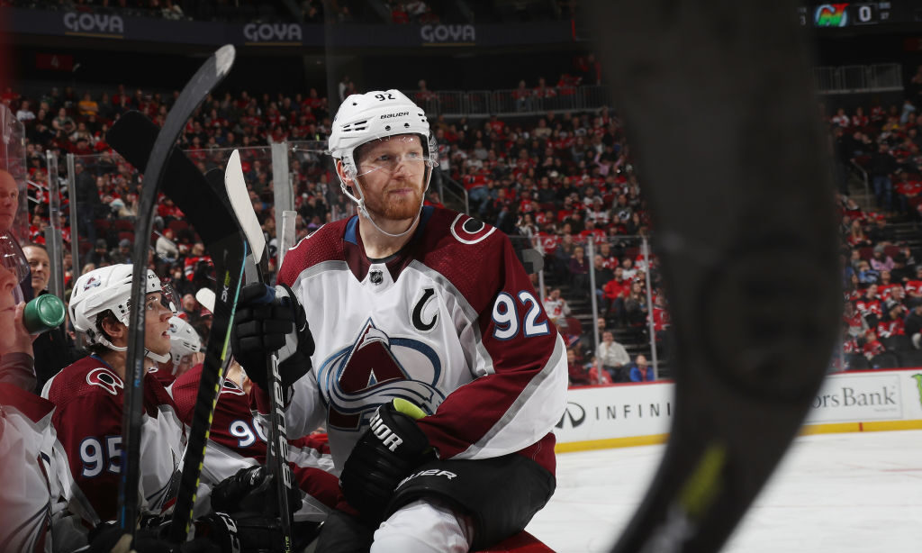 Gabriel Landeskog #92 of the Colorado Avalanche plays against the New Jersey Devils at the Prudenti...