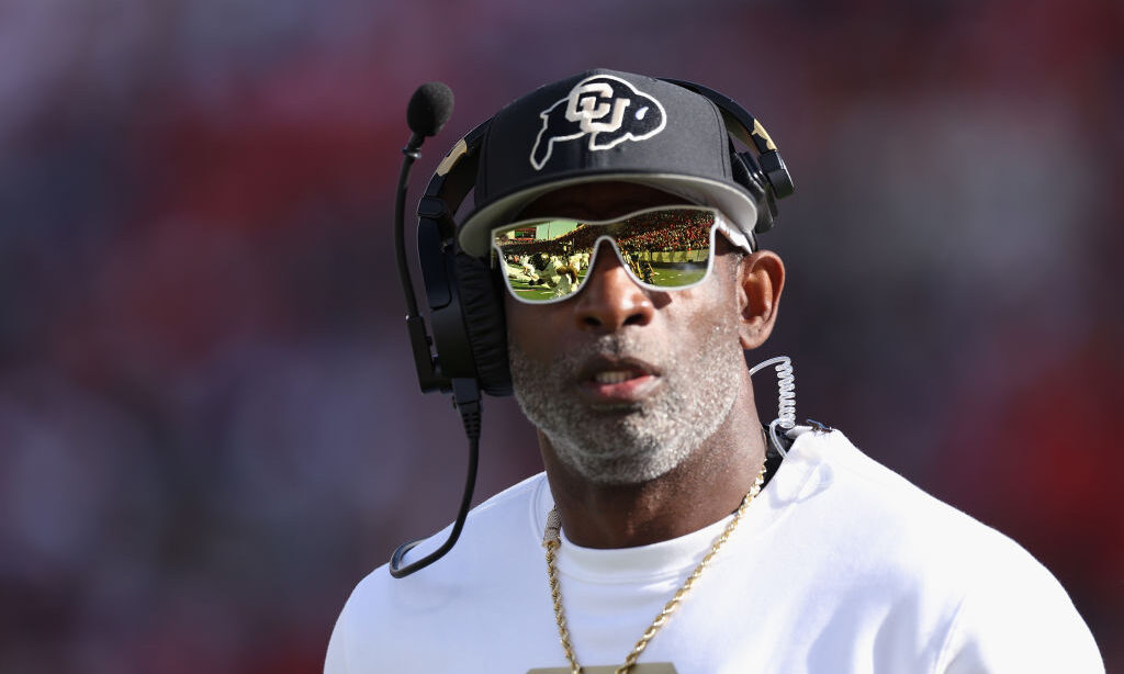 Head coach Deion Sanders of the Colorado Buffaloes...