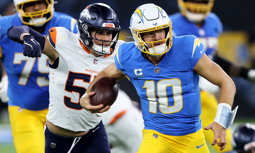 Broncos defense chasing Justin Herbert...