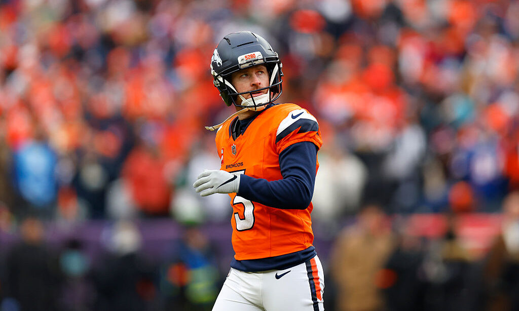 DENVER, COLORADO - JANUARY 25: Wil Lutz #3 of the Denver Broncos looks on after missing a field goa...