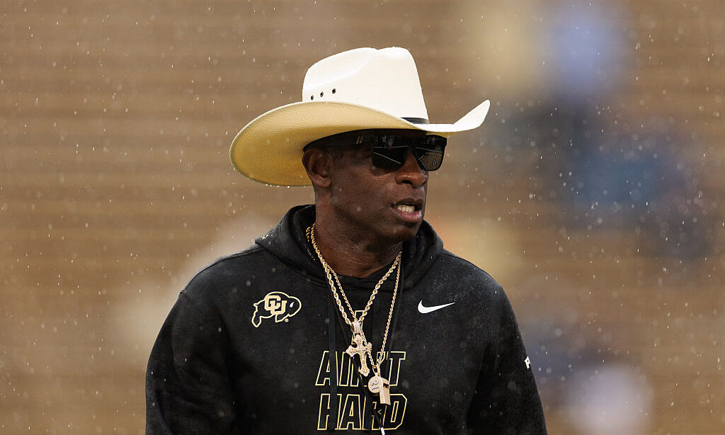 BOULDER, COLORADO - AUGUST 29: Head coach Deion Sanders of the Colorado Buffaloes (CU Buffs) walks ...