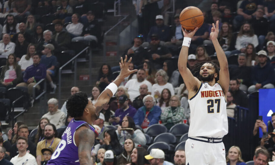 SALT LAKE CITY, UT - APRIL 1 : Jamal Murray #27 of the Denver Nuggets shoots a three-pointer over B...
