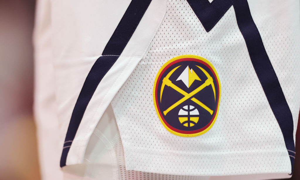 CHICAGO, ILLINOIS - JANUARY 27: A detail of the Denver Nuggets logo on a player's short during the ...