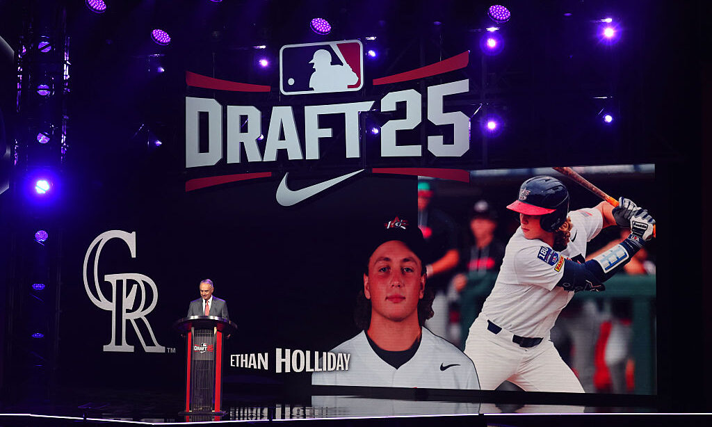 ATLANTA, GEORGIA - JULY 13: Major League Baseball commissioner Robert D. Manfred Jr. announces Etha...