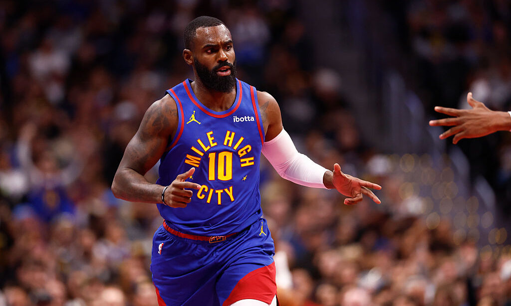 DENVER, COLORADO - NOVEMBER 07: Tim Hardaway Jr. #10 of the Denver Nuggets runs back to defend the ...