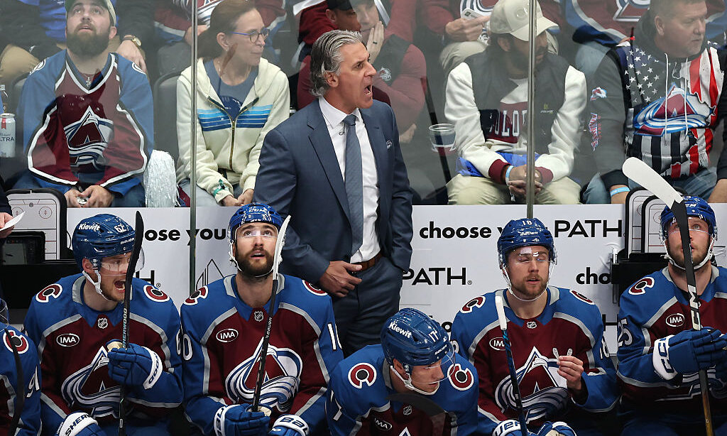 DENVER, COLORADO - MAY 20: Head coach Jared Bednar of the Colorado Avalanche looks on during the fi...
