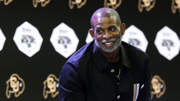 FRISCO, TEXAS - JULY 07: Head coach Deion Sanders of the Colorado Buffaloes speaks with the media during the Big 12 Media Days at The Ford Center at The Star on July 07, 2026 in Frisco, Texas.