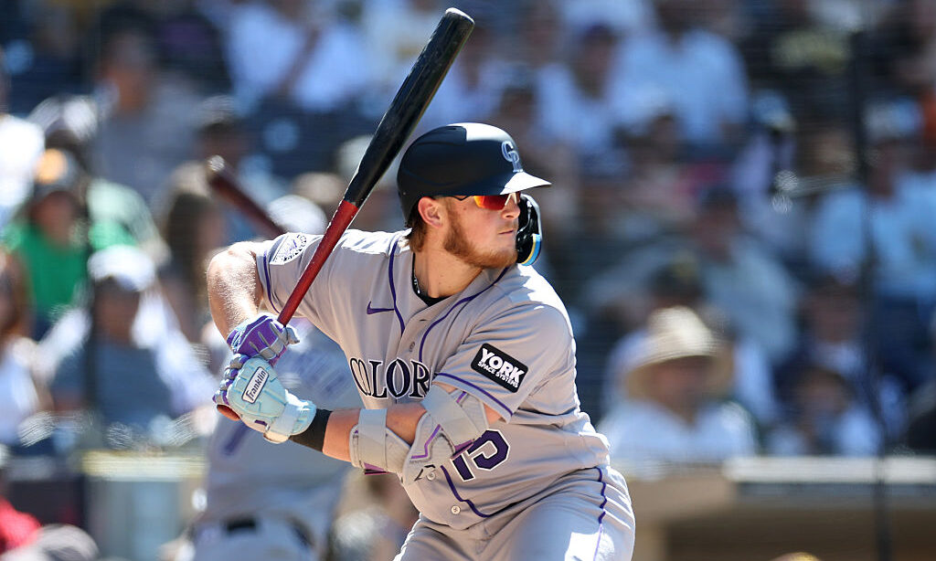SAN DIEGO, CALIFORNIA - JULY 29: Hunter Goodman #15 of the Colorado Rockies at bat during a game ag...