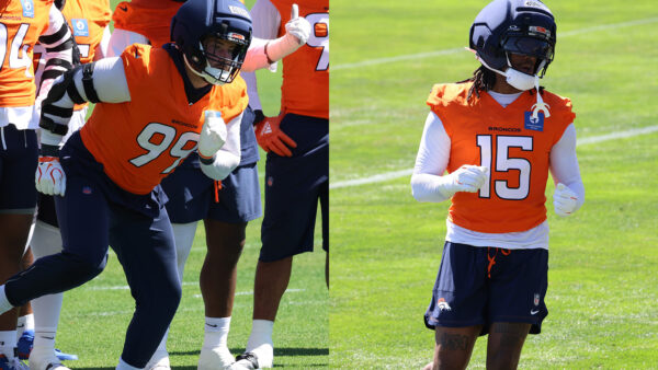 Broncos defensive players Zach Allen and Nik Bonitto