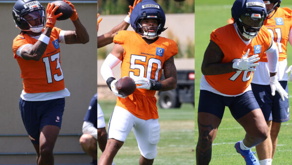 Broncos players Pat Bryant, Red Murdock and Enyi Uwazurike