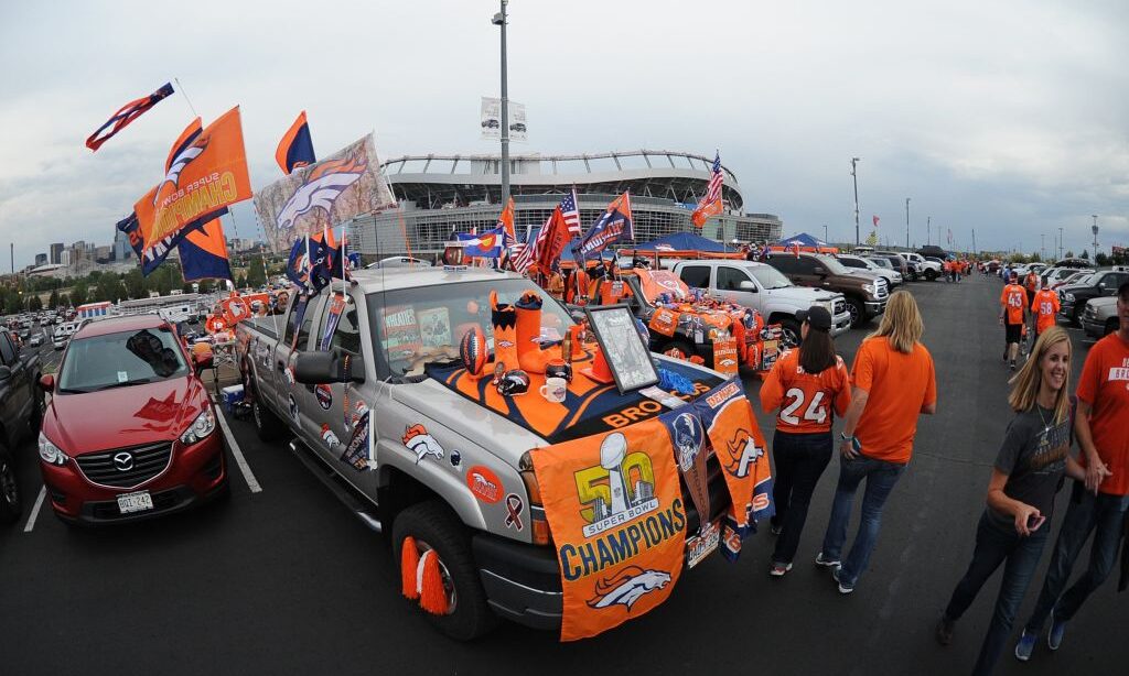 DENVER, CO - SEPTEMBER 11: Fans tailgate before the game between the Denver Broncos and Los Angeles Chargers at Sports Authority Field at Mile High on September 11, 2017 in Denver, Colorado.
