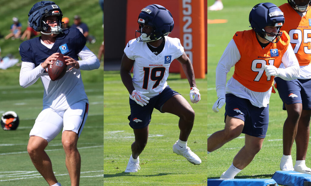 Broncos players Bo Nix, Marvin Mims Jr. and Matt Henningsen