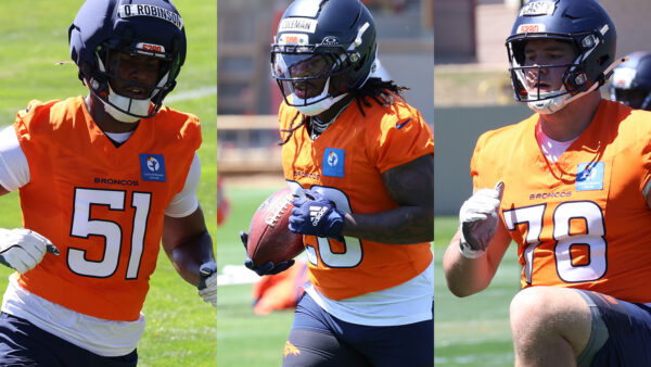 Broncos edge rusher Que Robinson, running back Jonah Coleman and offensive lineman Kage Casey
