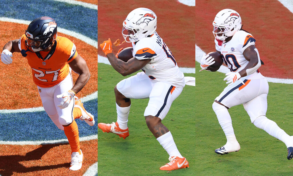 Broncos RBs J.K. Dobbins, RJ Harvey and Jonah Coleman