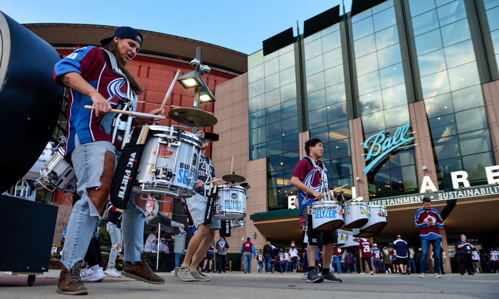 DENVER, COLORADO - APRIL 18: The Colorado Avalanche fan band performs outside of the arena in a general view before Game One between the Colorado Avalanche and the Seattle Kraken in the First Round of the 2023 Stanley Cup Playoffs at Ball Arena on April 18, 2023 in Denver, Colorado.