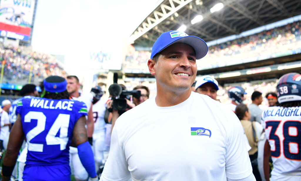 SEATTLE, WASHINGTON - SEPTEMBER 08: Head coach Michael Macdonald of the Seattle Seahawks looks on after his team's 26-20 victory against the Denver Broncos at Lumen Field on September 08, 2024 in Seattle, Washington.