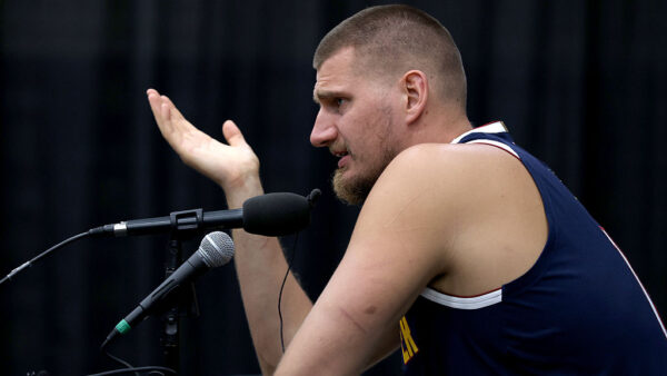 DENVER, COLORADO - SEPTEMBER 29: Nikola Jokic of the Denver Nuggets fields questions during Media Day at Ball Arena on September 29, 2025 in Denver, Colorado. NOTE TO USER: User expressly acknowledges and agrees that, by downloading and or using this photograph, User is consenting to the terms and conditions of the Getty Images License Agreement.