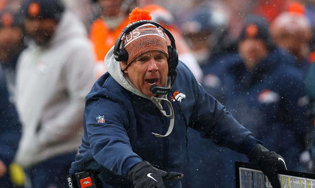 DENVER, COLORADO - JANUARY 25: Head coach Sean Payton of the Denver Broncos reacts during the third quarter in the AFC Championship Playoff game against the New England Patriots at Empower Field At Mile High on January 25, 2026 in Denver, Colorado.