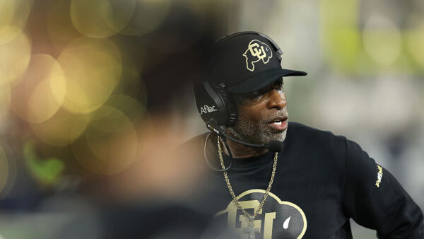 ATLANTA, GEORGIA - SEPTEMBER 03: Head coach Deion Sanders of the Colorado Buffaloes looks on against the Georgia Tech Yellow Jackets during the second quarter at Bobby Dodd Stadium on September 03, 2026 in Atlanta, Georgia.