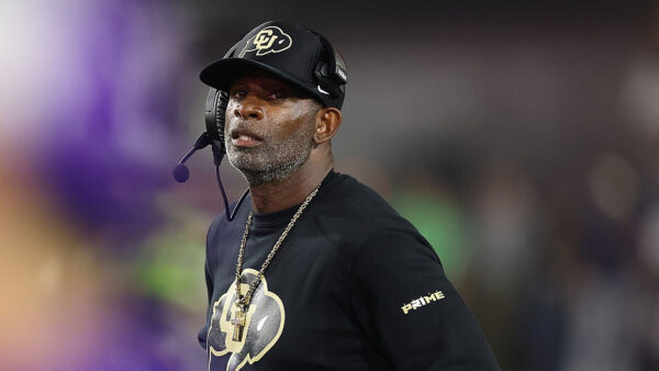 ATLANTA, GEORGIA - SEPTEMBER 03: Head coach Deion Sanders of the Colorado Buffaloes looks on against the Georgia Tech Yellow Jackets during the second quarter at Bobby Dodd Stadium on September 03, 2026 in Atlanta, Georgia.