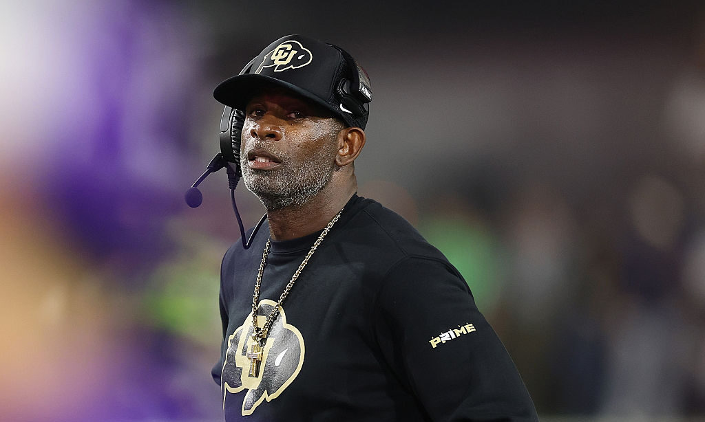 ATLANTA, GEORGIA - SEPTEMBER 03: Head coach Deion Sanders of the Colorado Buffaloes looks on against the Georgia Tech Yellow Jackets during the second quarter at Bobby Dodd Stadium on September 03, 2026 in Atlanta, Georgia.