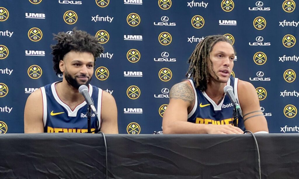 Jamal Murray and Aaron Gordon at Denver Nuggets media day 2026