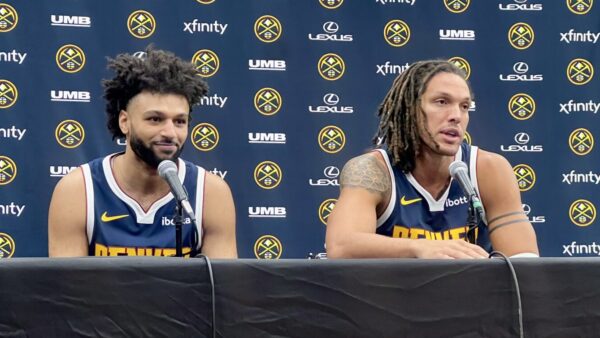Jamal Murray and Aaron Gordon at Denver Nuggets media day 2026