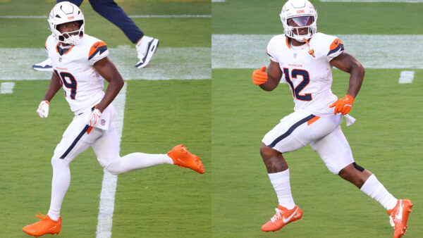 Broncos players Marvin Mims Jr. and RJ Harvey