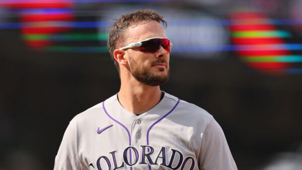 CHICAGO, ILLINOIS - SEPTEMBER 22: Kris Bryant #23 of the Colorado Rockies looks on against the Chicago Cubs at Wrigley Field on September 22, 2023 in