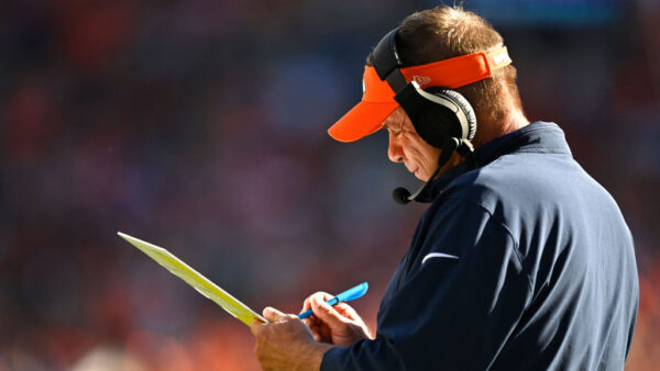 DENVER, COLORADO - OCTOBER 22: Head coach Sean Payton of the Denver Broncos looks at his play sheet in the first half of the game against the Green Bay Packers at Empower Field At Mile High on October 22, 2023 in Denver, Colorado.