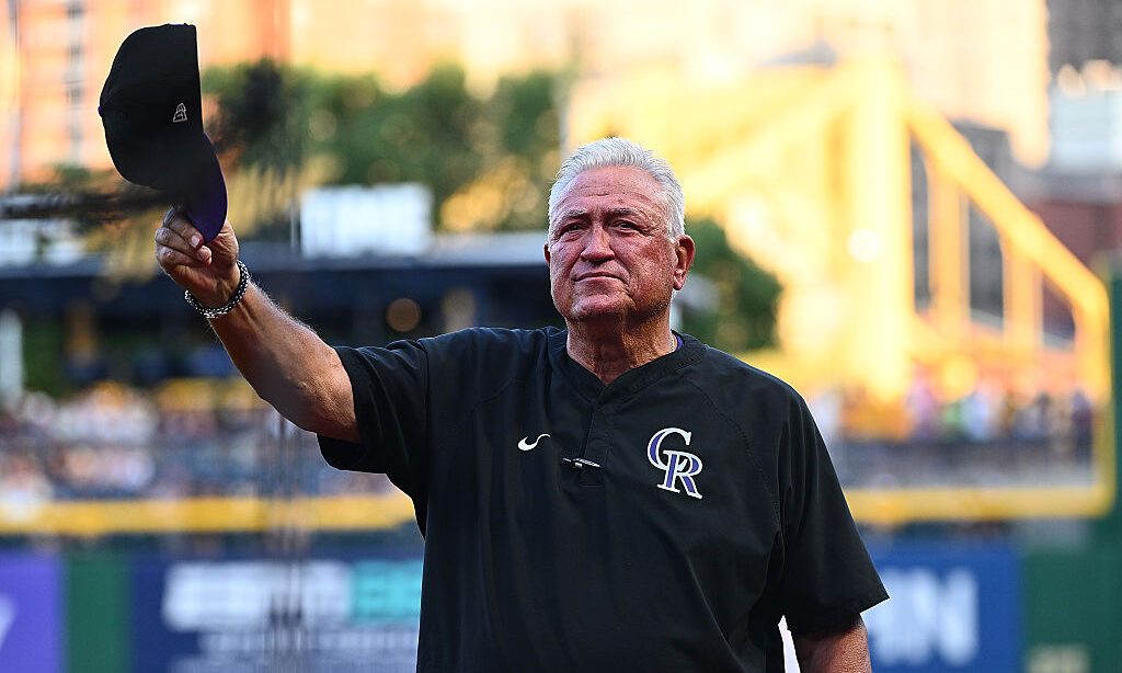 PITTSBURGH, PENNSYLVANIA - AUGUST 22: Clint Hurdle #55 of the Colorado Rockies waves to the crowd after a tribute to his time as the manager of the Pittsburgh Pirates during the game at PNC Park on August 22, 2025 in Pittsburgh,