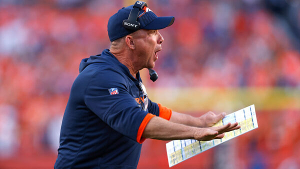 DENVER, COLORADO - OCTOBER 19: Head coach Sean Payton of the Denver Broncos reacts to a play in the fourth quarter of a game against the New York Giants at Empower Field At Mile High on October 19, 2025 in Denver, Colorado.