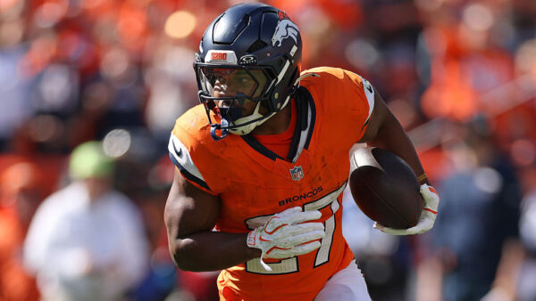 DENVER, COLORADO - SEPTEMBER 20: J.K. Dobbins #27 of the Denver Broncos runs with the ball during the second quarter of the game against the Jacksonville Jaguars at Empower Field At Mile High on September 20, 2026 in Denver, Colorado.