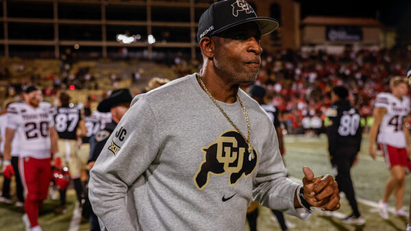 BOULDER, COLORADO - OCTOBER 3: Colorado Buffaloes head coach Deion Sanders jogs off the field after their game against the Texas Tech Red Raiders at Folsom Field on October 3, 2026 in Boulder, Colorado.