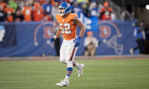 Broncos’ Elliss seen with crutches, boot at CU game