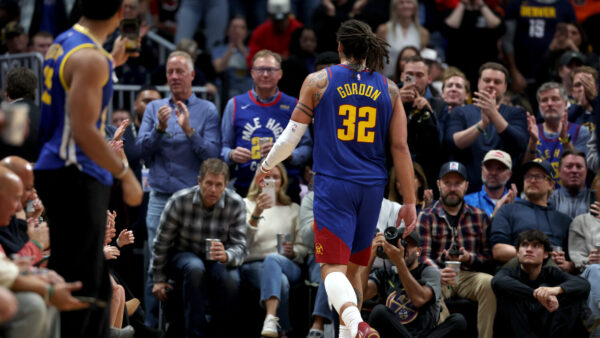 DENVER, COLORADO - OCTOBER 26: Aaron Gordon #32 of the Denver Nuggets leaves the game after receiving his second technical against the Golden State Warriors during the fourth quarter at Ball Arena on October 26, 2026 in Denver, Colorado. NOTE TO USER: User expressly acknowledges and agrees that, by downloading and or using this photograph, User is consenting to the terms and conditions of the Getty Images License Agreement.